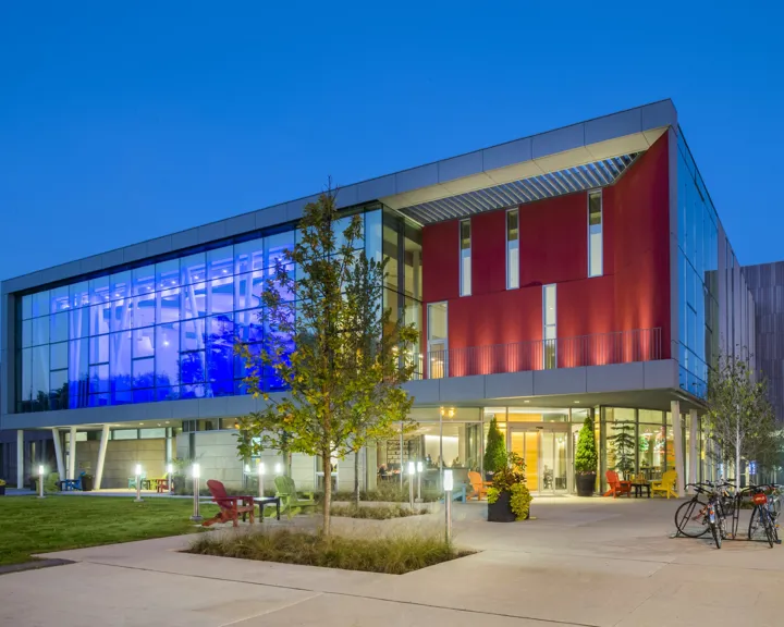 Exterior shot of The Hotel at Oberlin at night