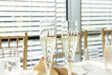 Close Up of Bride and Groom Champagne Flutes - Ohio Wedding, Oberlin Ohio