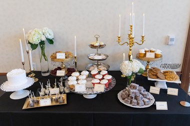 Dessert Spread With Flowers and Candles - Event Space for Oberlin, Ohio Weddings