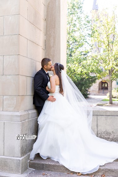 Bride and Groom Kissing Outside - Oberlin Wedding Venue, Hotel at Oberlin, Ohio