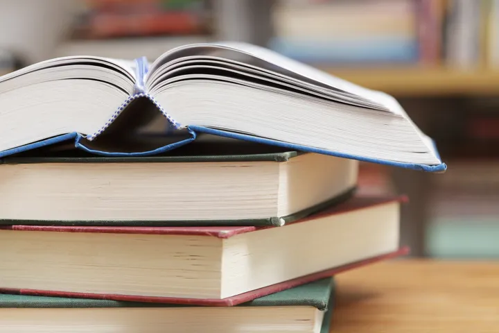 Stack of books in a library
