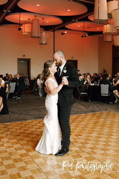 Man and Wife First Dance at Ohio Wedding in Hotel at Oberlin