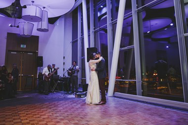 Bride and Groom During First Dance in Front of Window - Hotel at Oberlin, Ohio