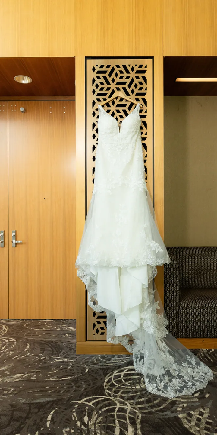 Hanging wedding dress